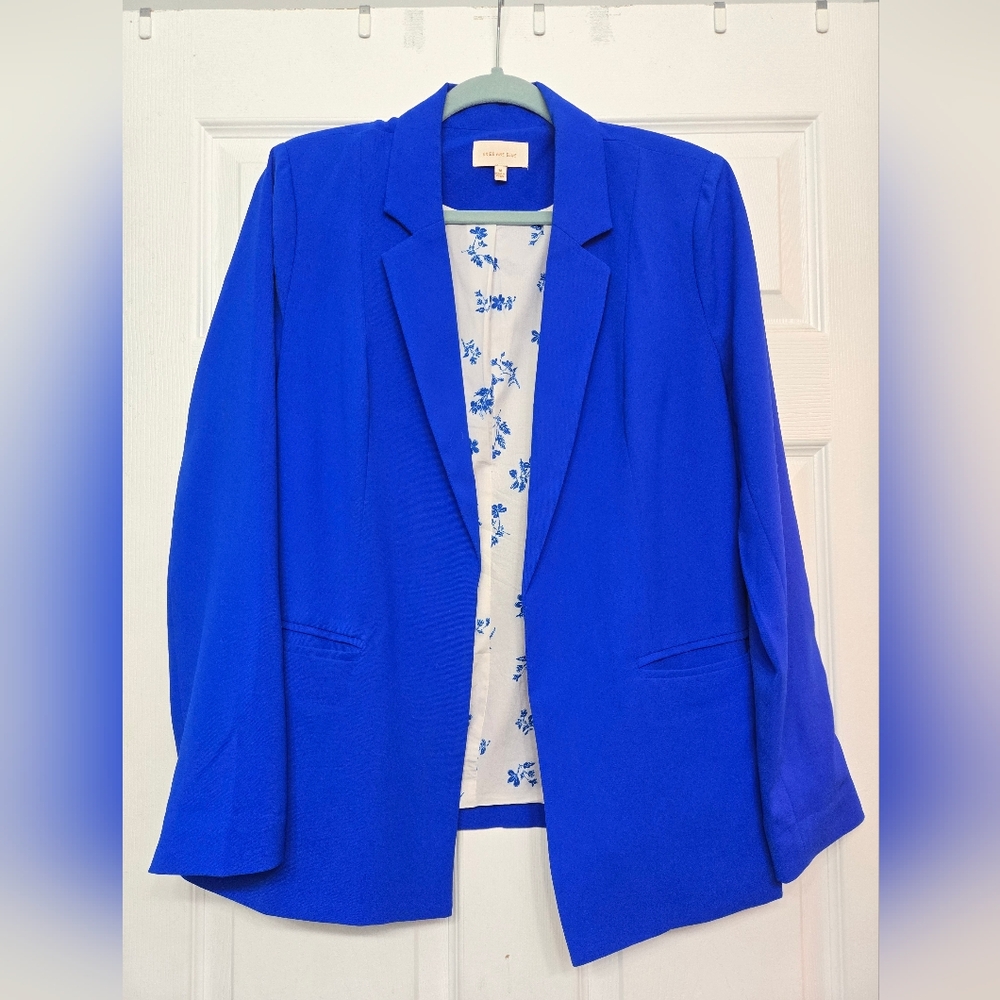 Skies Are Blue Vibrant Blue Open-Front Professional Blazer With Pockets